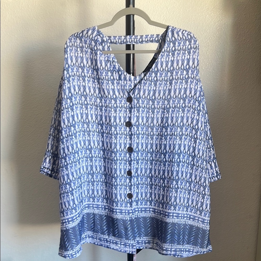Fred David Blue And White Boxy Button Down Shirt